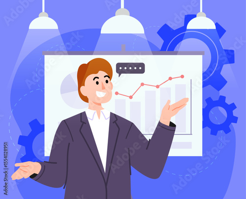 Professional presenting project with confidence flat design