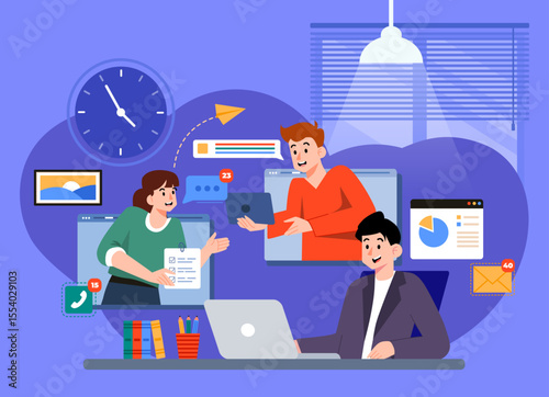 Remote work and work from home setup vector illustration