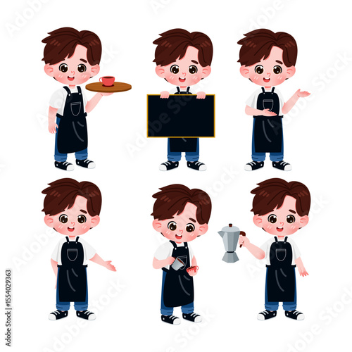 Cute Barista in Various Poses Coffee Shop Character Illustration