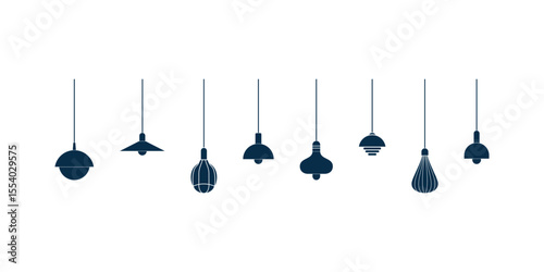 Interior lighting vector concept with hanging lamps. Illustration of unique lamp silhouettes for use in interior design themes and graphic resources.