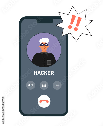 Phone scam alert with fake caller illustration