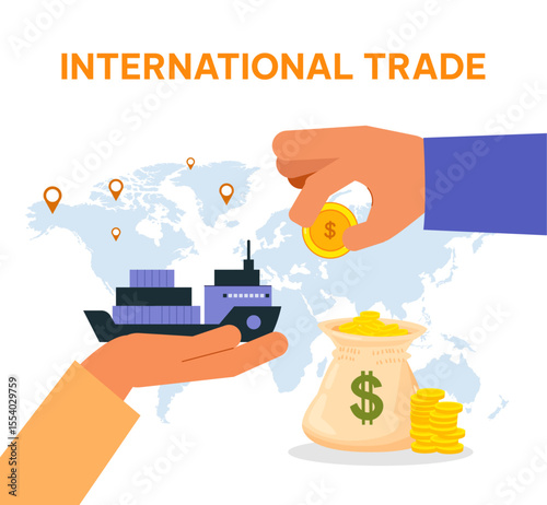 International trade and global commerce vector illustration
