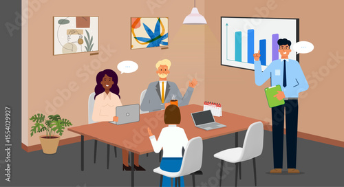 Office brainstorming session for new business strategy illustration