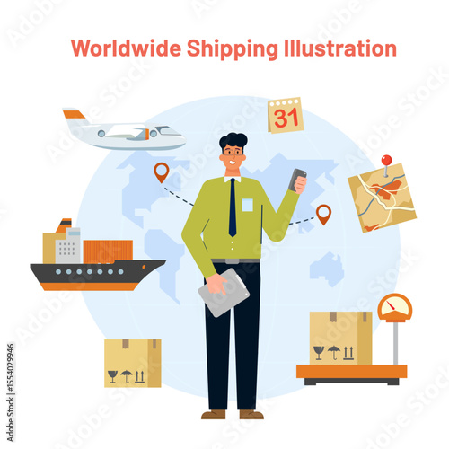 Global logistics and international supply chain vector illustration