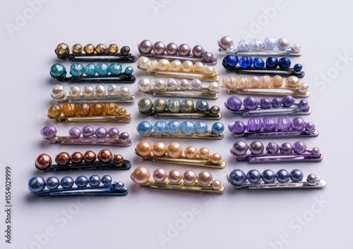 Rows of colorful pearl hair clips