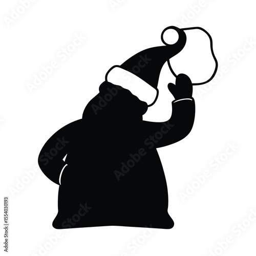 Charming silhouette of santa claus tipping his hat presented on a clean white background for festive holiday designs and celebrations