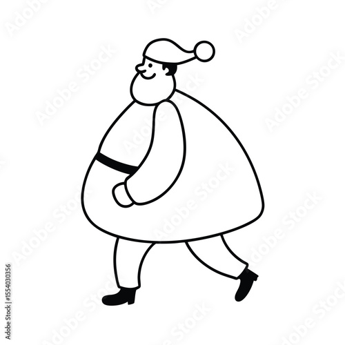 Joyful santa claus character with a large sack of gifts walking merrily on a clean white background perfect for holiday celebrations