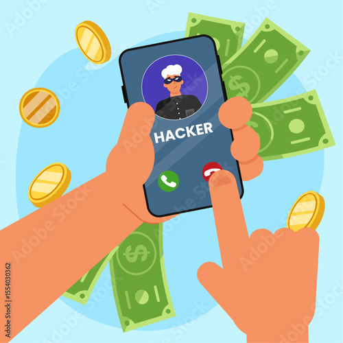 Hacker stealing your money through cyber attack vector illustration