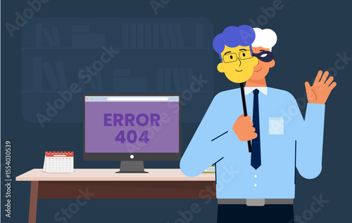 Cyberattack with identity spoofing and system intrusion flat design