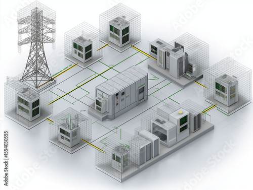 Scada industrial system maintenance. Monitoring engineering. Data system engineering network system. Network topology map with SCADA control nodes visualized