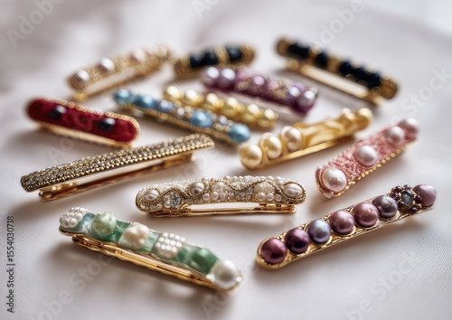 Assorted colorful beaded hair clips arranged on a light surface
