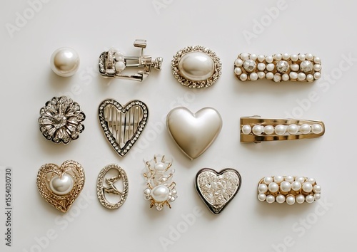 Elegant hair clips, various shapes and pearl details