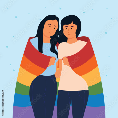 Lesbian couple in love LGBTQ relationship vector illustration