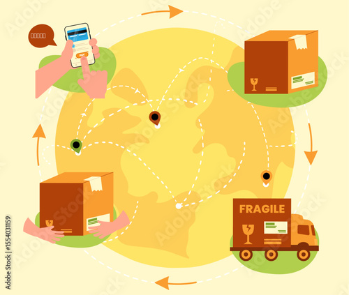 International shipping and logistics process vector illustration