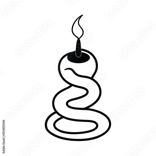 Mystical illustration of a lit candle with an intricate snake coiled around its base set against a clean white background symbolizing ancient wisdom and transformation