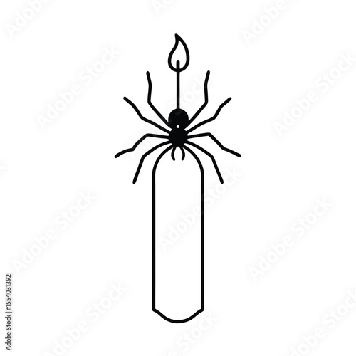 A single candle with a detailed spider slowly crawling upwards on a clean white background symbolizing a subtle yet persistent presence