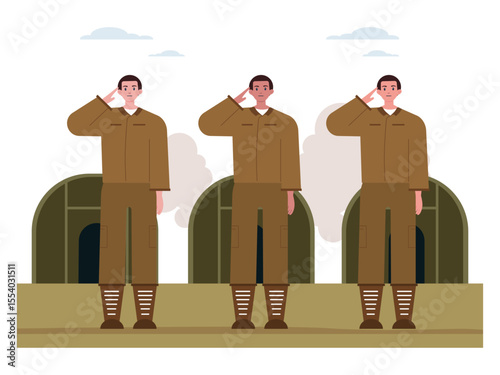 Man US Army soldiers in camouflage. War illustration. Flat vector illustration.