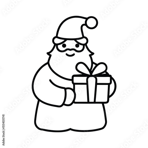 Festive illustration of santa claus happily presenting a brightly colored gift box isolated on a clean white background for holiday promotions