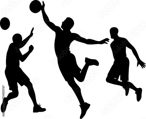 Silhouettes of Basketball Players in Action – Dribbling, Dunking, Shooting and Jumping Vector Set