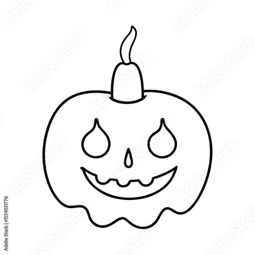 Whimsical halloween pumpkin with a melting face design illuminated by a glowing candle set against a clean white background for festive decorations