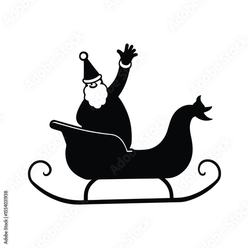 Festive santa claus silhouette in a sleigh waving happily against a clean white background perfect for holiday designs