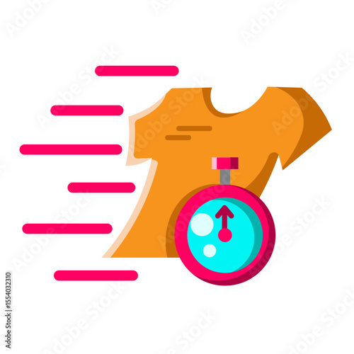 Made in UK  Laundry day a closeup of a tshirt and timer ticking away vector icon flat style.