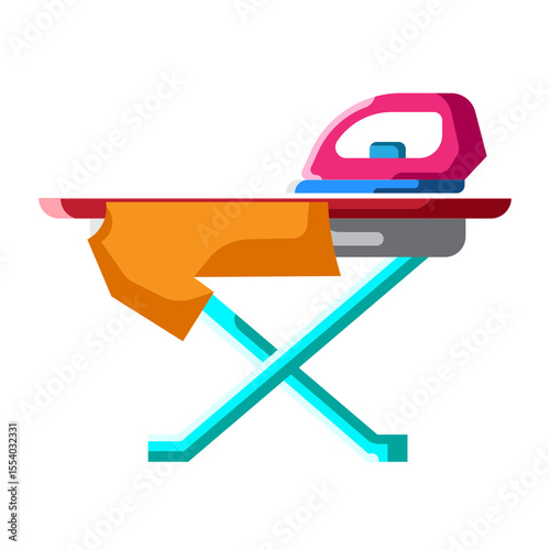 Made in UK Laundry day essentials iron resting on a crisp ironing board vector icon flat style.