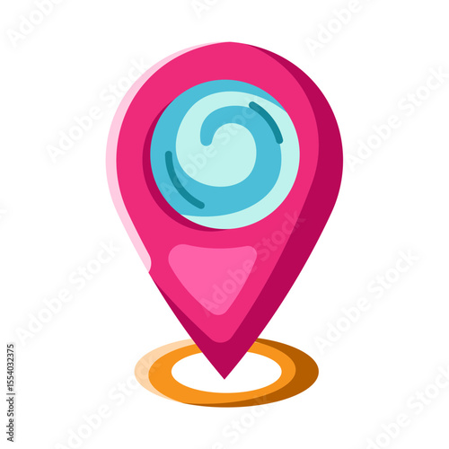 Made in UK Laundry a vibrant pink and orange location pin with a blue circle vector icon flat style.