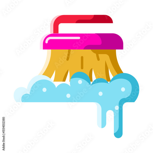 Made in UK Laundry day just got easier with this soapy broom vector icon flat style.