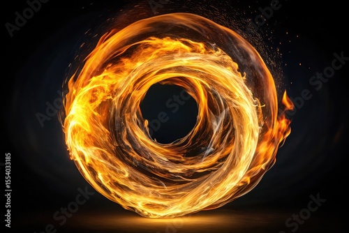 Fiery vortex swirl of intense orange and yellow flames