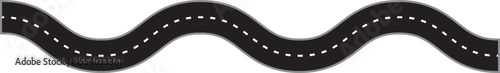 Winding road design on transparent background. Horizontal Asphalt road template. Journey traffic curved highway. Vector illustration