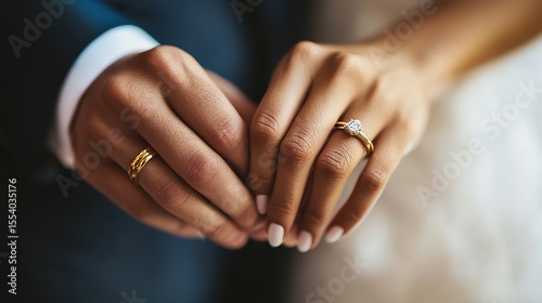 The couple held hands and put on each other's wedding rings.