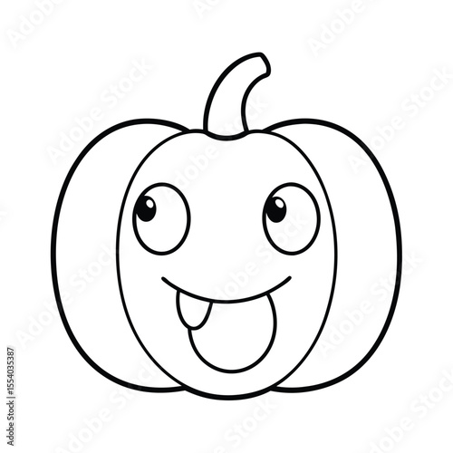 Whimsical halloween pumpkin character with multiple googly eyes and a long protruding tongue rendered in vibrant vector art for festive designs