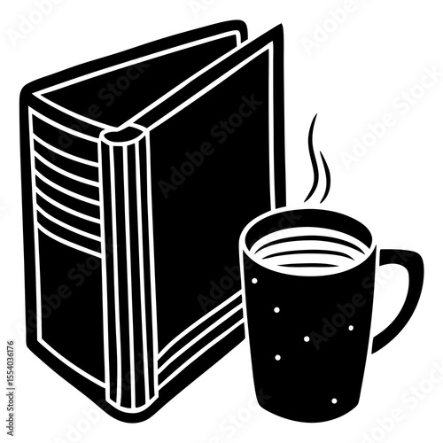 Reading and coffee silhouette icon—ideal for bookshop branding, stickers, bookmarks, or cozy lifestyle designs.
