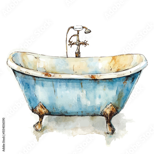 Bathtub, watercolor clipart vector, isolated on a white background.