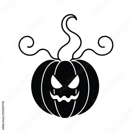 Spooky halloween pumpkin illustration with menacing evil face and grasping tentacles perfect for festive decorations and scary seasonal designs
