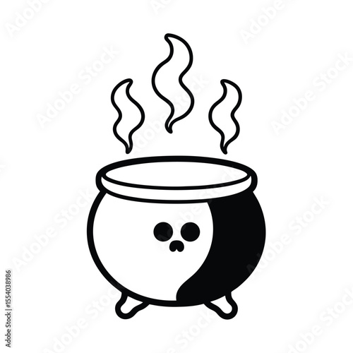 Mysterious boiling cauldron emitting spectral skull shaped smoke a dark fantasy illustration with vibrant colors and a touch of eerie magic