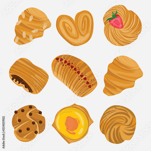 Collection of Artisan Pastries Featuring Cruffins, Croissants, and Sweet Baked Goods
