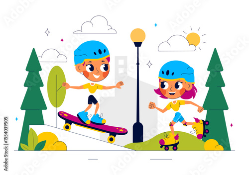 Kids Exercise Vector Illustration Featuring Various Types of Healthy Exercise Movements to Maintain Health and Fitness in a Flat Style Background