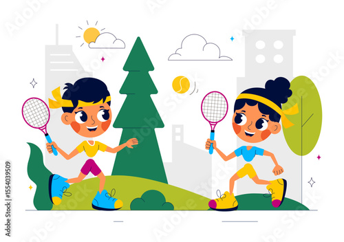 Kids Exercise Vector Illustration Featuring Various Types of Healthy Exercise Movements to Maintain Health and Fitness in a Flat Style Background