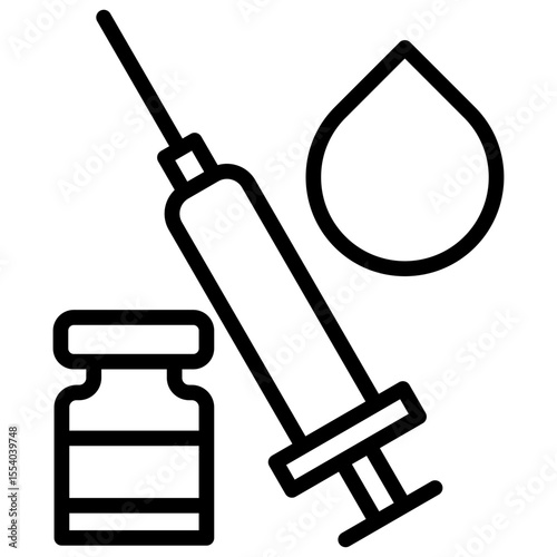 Medical icon relate to injections, vaccinations, or administering liquid medication to patients with diseases for treatment.