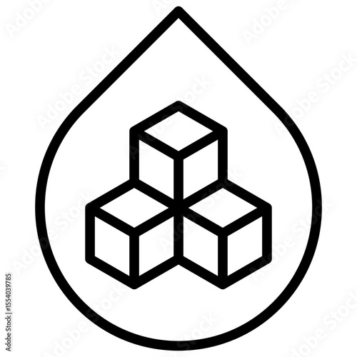 Line icon conveys blood containing the three cube sugar symbol conveying a prohibition message regarding the cause of sugar which causes disease.