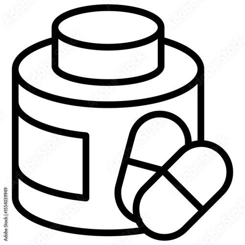 Medicines icon, supplements, or vitamins in the form of bottles and pills effectively communicate the concept of medical prescriptions and their use in healthcare.