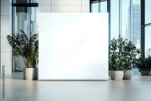Large Blank White Billboard Display in Modern City Business District Setting