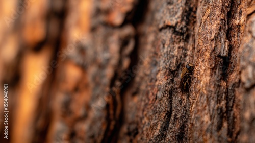 Close-up of a tiny insect on textured tree bark, highlighting the intricate details of nature