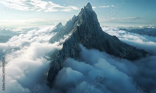 Majestic mountain peak rising above a sea of clouds, capturing the serene beauty of nature