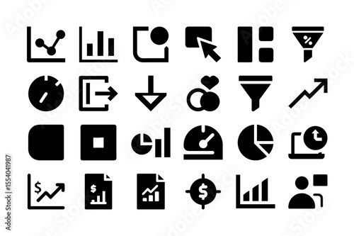 Analytics and insights solid fill icon set