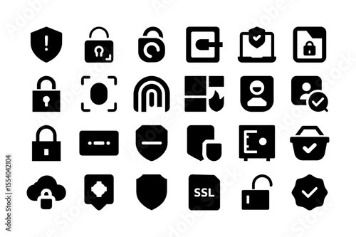 Security and protection solid fill icon set