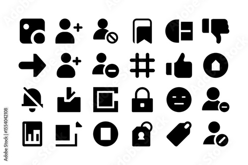 Social interface UI solid fill icon set