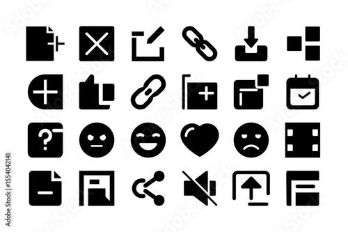 Social media actions solid fill icon set